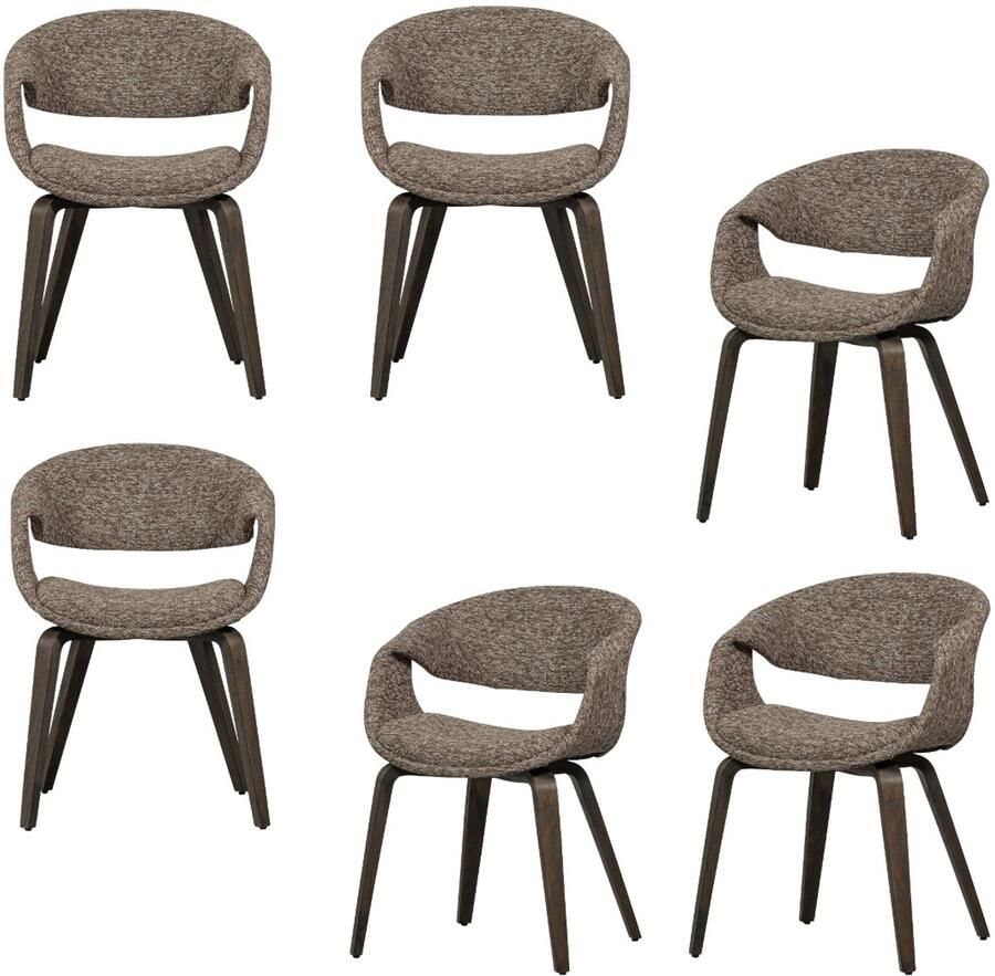 WOOOD Yossi Eetkamerstoelen Houten Bruine Poot Bruin Set van 6
