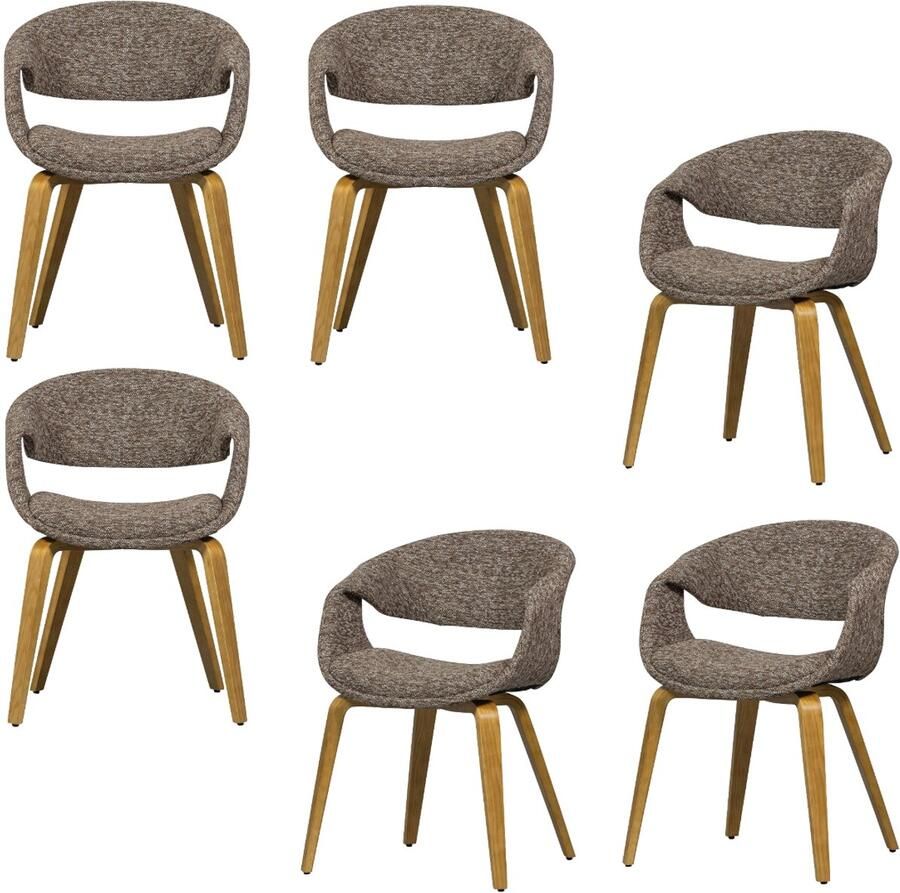 WOOOD Yossi Eetkamerstoelen Houten Naturel Poot Bruin Set van 6