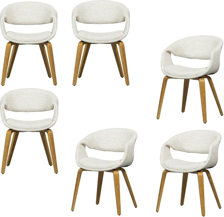 WOOOD Yossi Eetkamerstoelen Houten Naturel Poot Naturel Set van 6