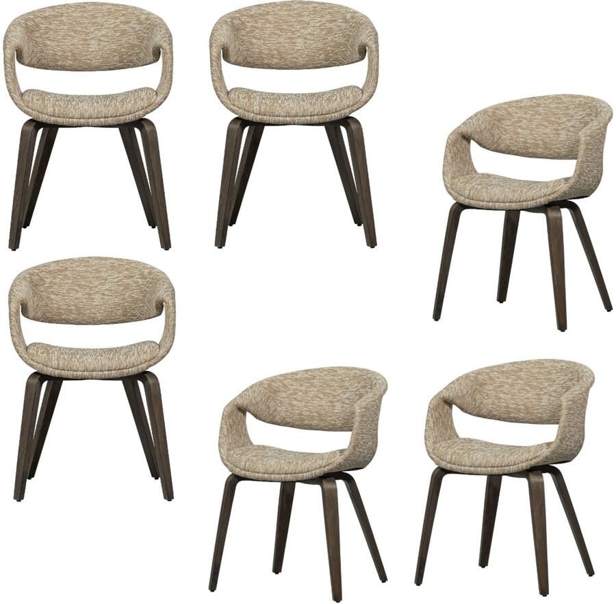 WOOOD Yossi Eetkamerstoelen Met Houten Bruinen Poot Zand Set van 6