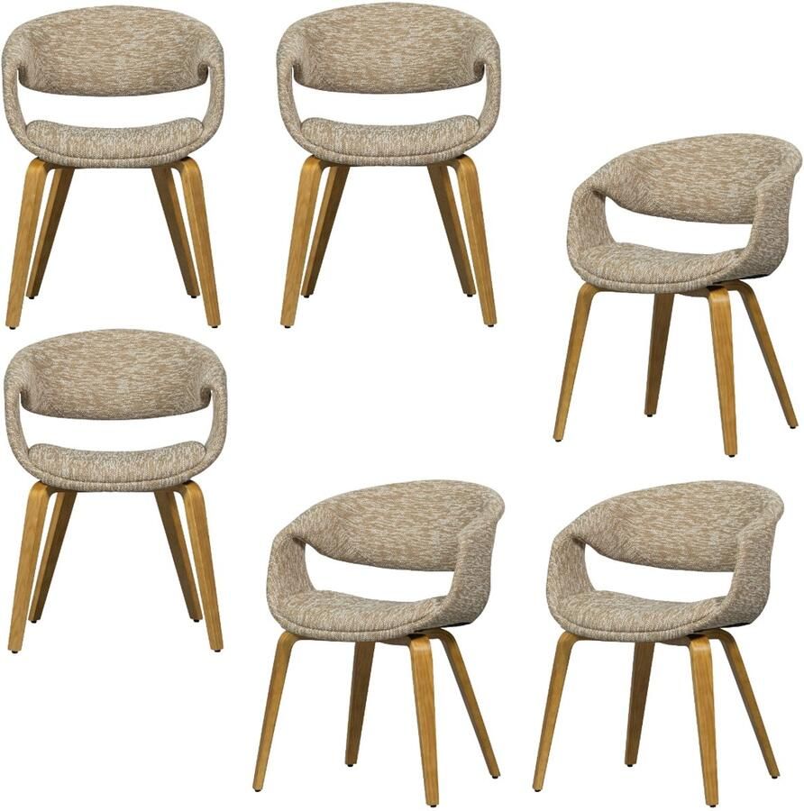 WOOOD Yossi Eetkamerstoelen Met Houten Naturel Poot Zand Set van 6