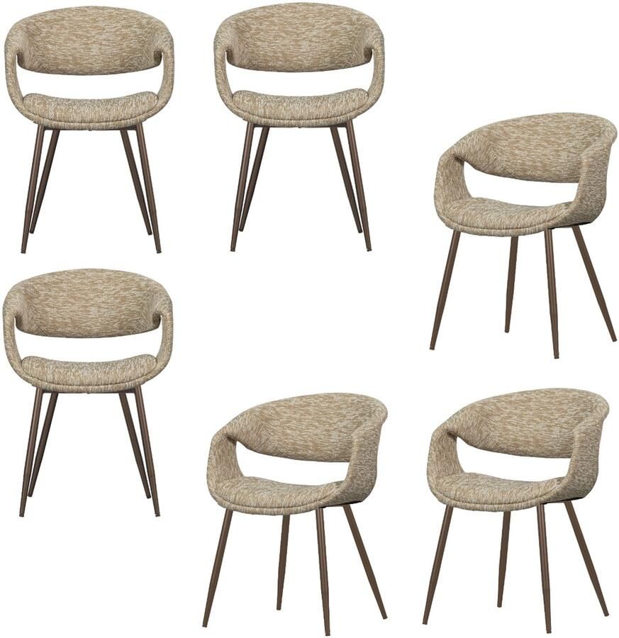 WOOOD Yossi Eetkamerstoelen Met Metalen Koper Poot Zand Set van 6