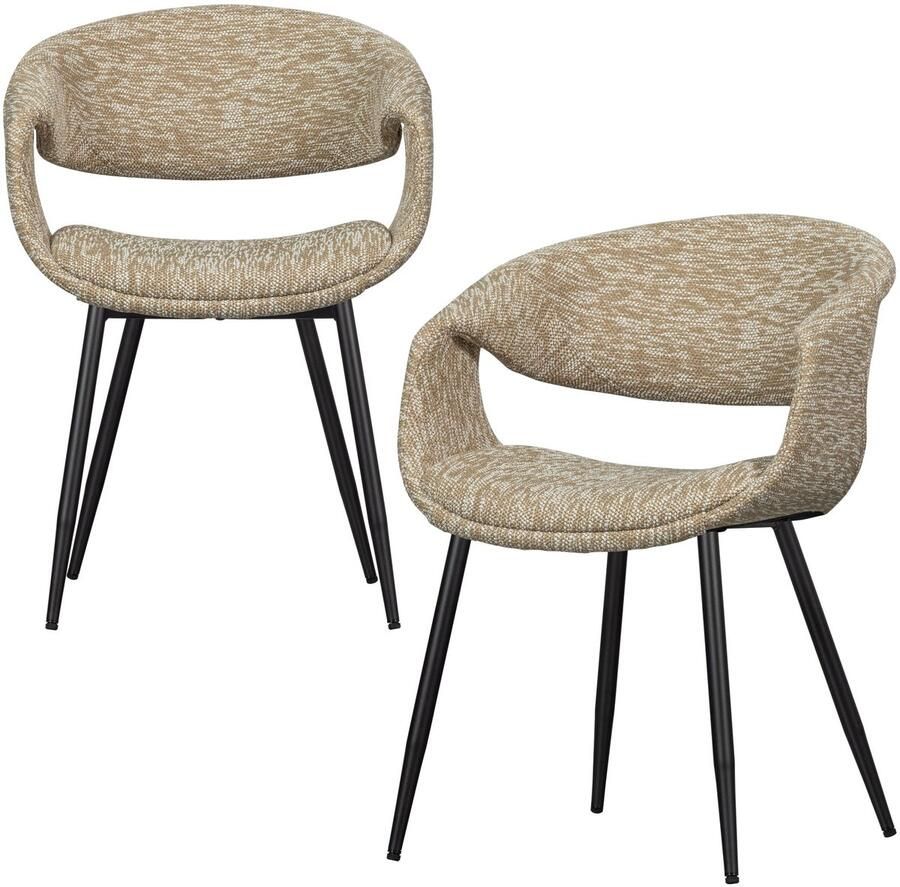 WOOOD Yossi Eetkamerstoelen Met Metalen Zwarte Poot Zand Set van 2