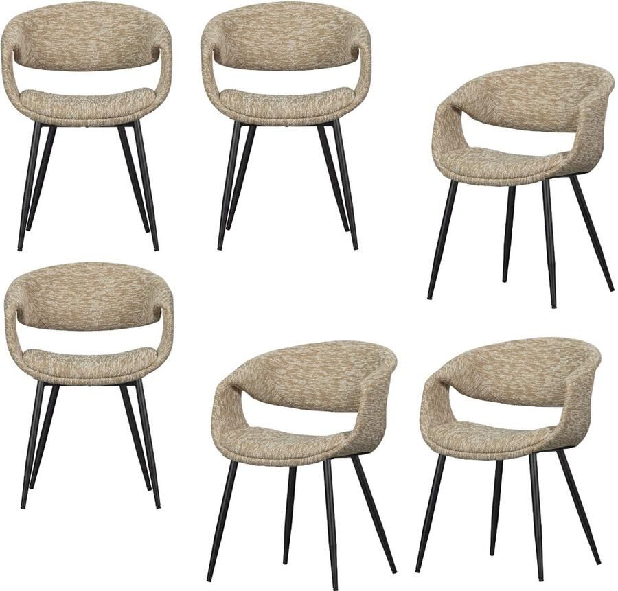 WOOOD Yossi Eetkamerstoelen Met Metalen Zwarte Poot Zand Set van 6