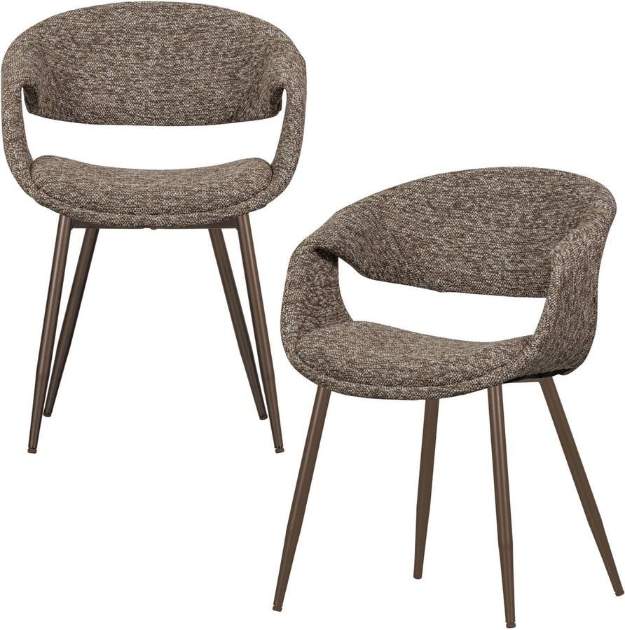 WOOOD Yossi Eetkamerstoelen Metalen Koper Poot Bruin Set van 2