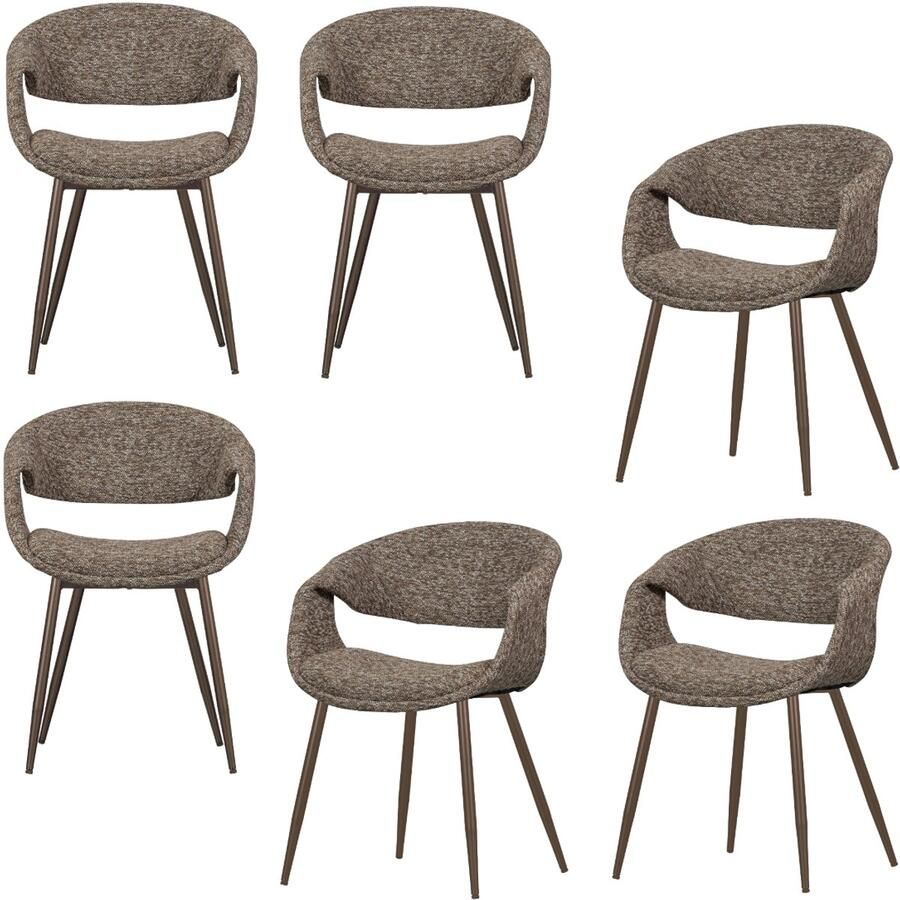 WOOOD Yossi Eetkamerstoelen Metalen Koper Poot Bruin Set van 6