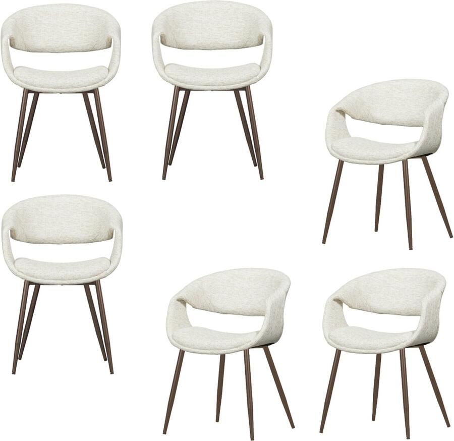 WOOOD Yossi Eetkamerstoelen Metalen Koper Poot Naturel Set van 6