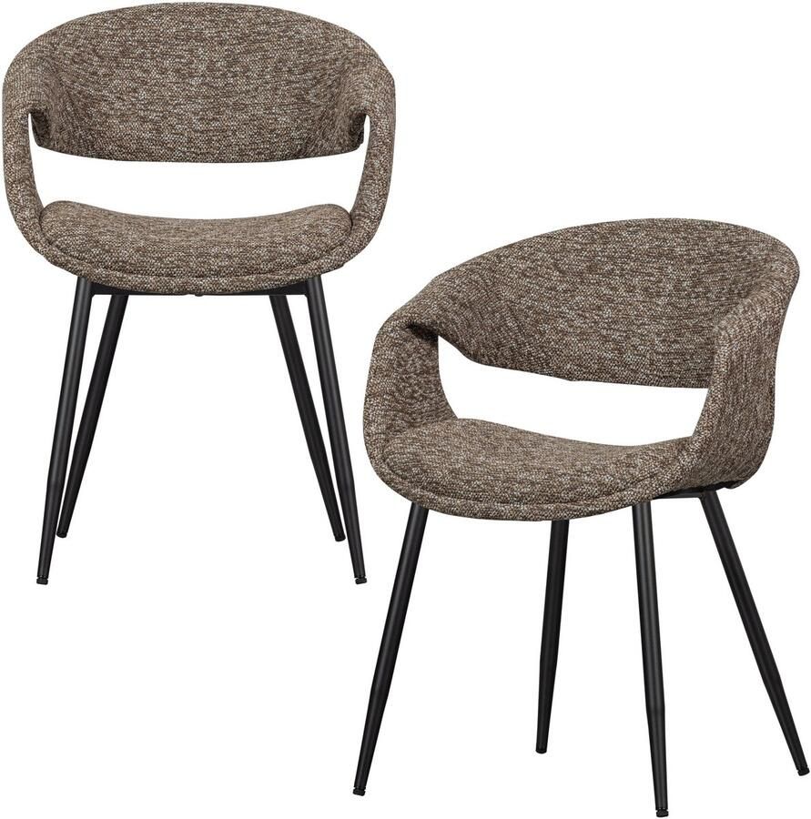 Woood Yossi Eetkamerstoelen Metalen Zwarte Poot Bruin Set van 2