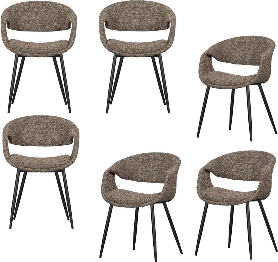 WOOOD Yossi Eetkamerstoelen Metalen Zwarte Poot Bruin Set van 6