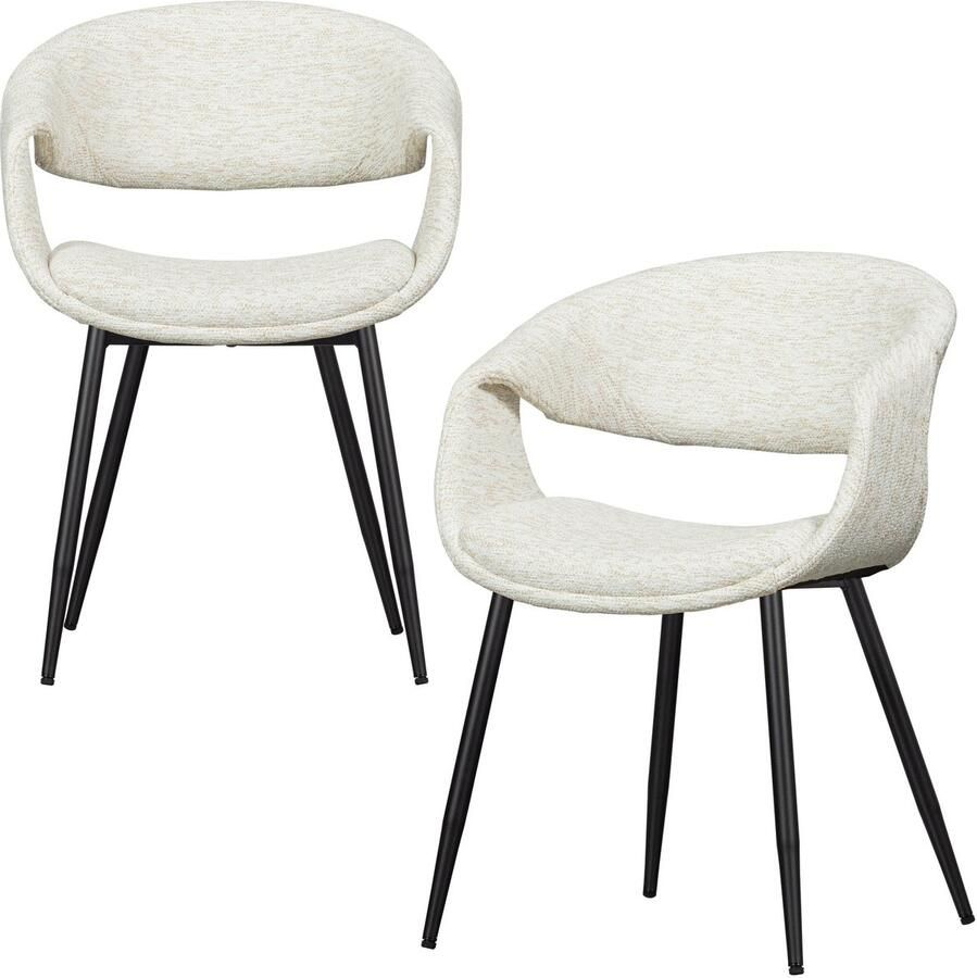 WOOOD Yossi Eetkamerstoelen Metalen Zwarte Poot Naturel Set van 2