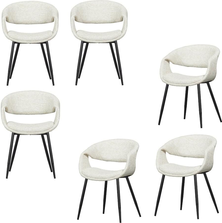 WOOOD Yossi Eetkamerstoelen Metalen Zwarte Poot Naturel Set van 6