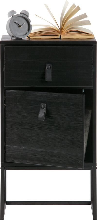 WOOOD Zola Nachtkastje Met Lade En Deur Grenen Geborsteld Zwart 74x40x35 - Foto 6