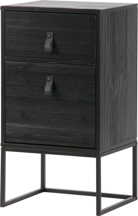 WOOOD Zola Nachtkastje Met Lade En Deur Grenen Geborsteld Zwart 74x40x35 - Foto 3