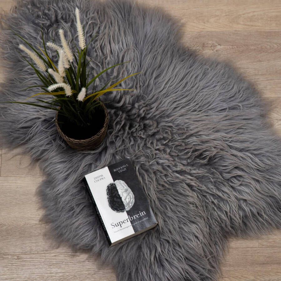 WOOOL IJslandse Schapenvacht Grijs CURLY L (105x60cm) 100% Natuurlijk & Echt Vloerkleed ECO+