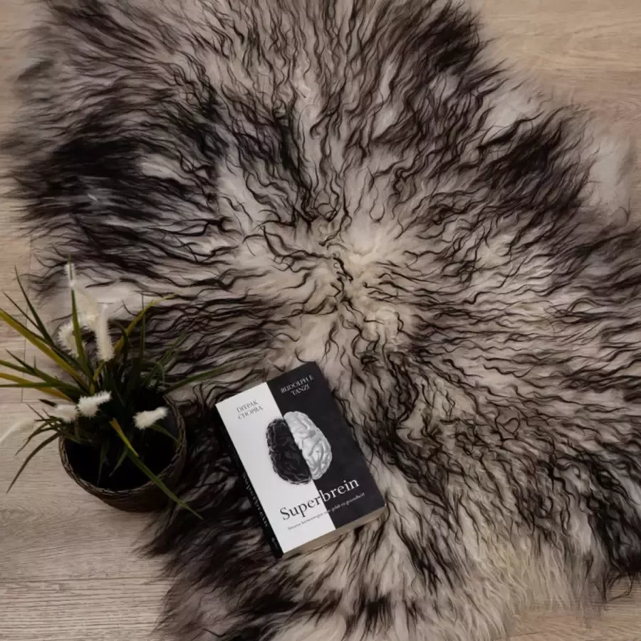 WOOOL IJslandse Schapenvacht Wit Zwart CURLY L (105x60cm) 100% Natuurlijk & Echt Vloerkleed ECO+