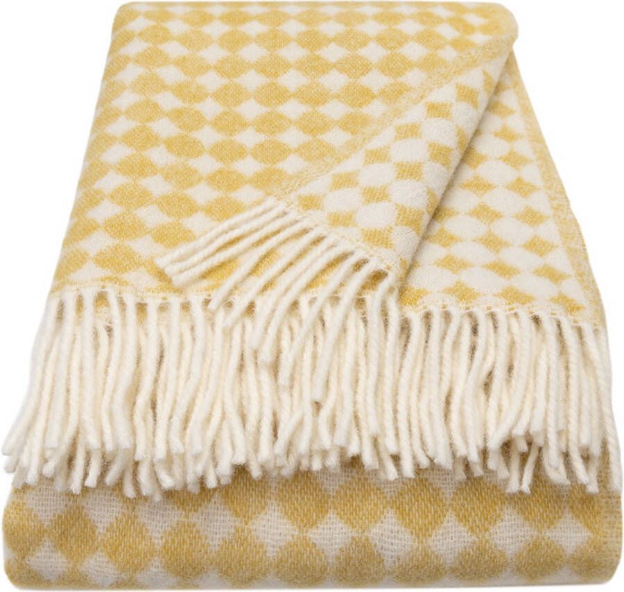 WOOOL Wollen Luxury Plaid SPOTS (Oil Yellow) 150x183cm 100% Lamswol Stippen Design Deken Geel