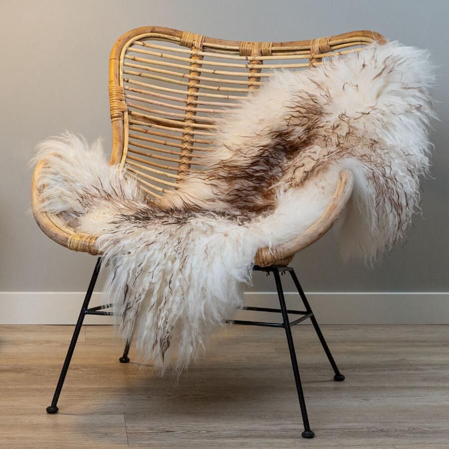 WOOOL IJslandse Schapenvacht Wit Bruin CURLY XS (80x45cm) 100% Natuurlijk & Echt Vloerkleed ECO+