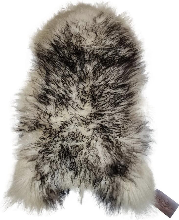 WOOOL IJslandse Schapenvacht Wit Zwart CURLY S (90x50cm) 100% Natuurlijk & Echt Vloerkleed ECO+