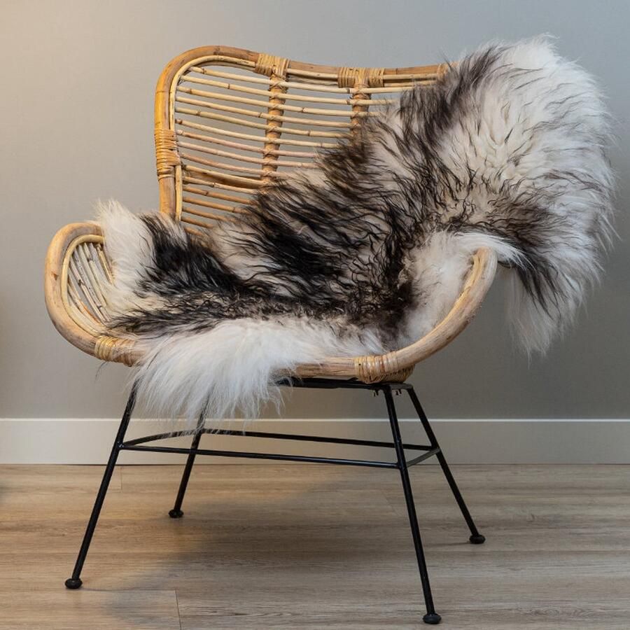 WOOOL IJslandse Schapenvacht Wit Zwart CURLY M (100x55cm) 100% Natuurlijk & Echt Vloerkleed ECO+