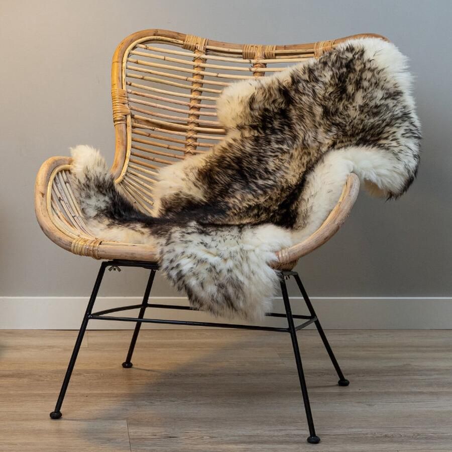 WOOOL Schapenvacht Classic Wit Zwart Moeflon L (105x60cm) 100% Natuurlijk & Echt Vloerkleed ECO+