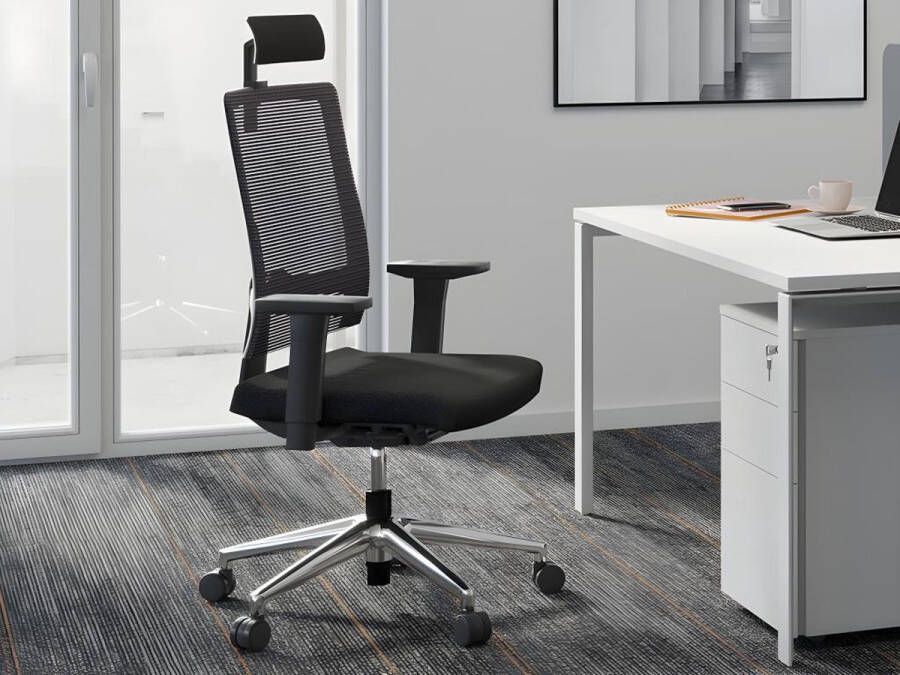 Workēa Professionele ergonomische bureaustoel Met hoofdsteun Stof Zwart WALLSTREET L 66 cm x H 118 cm x D 63 cm