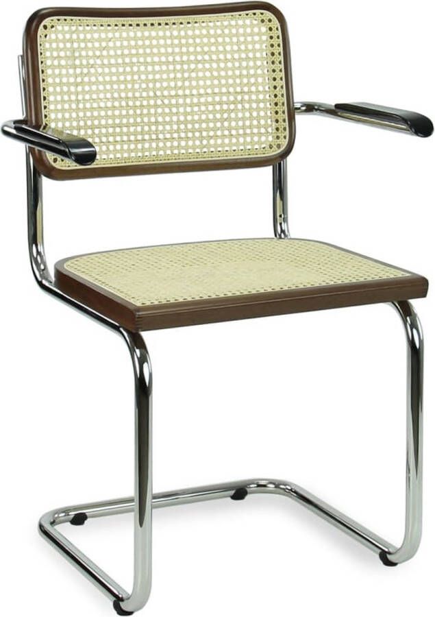Workliving Bas Eetkamerstoel Rotan Design Walnoot Chroom Met Armleggers
