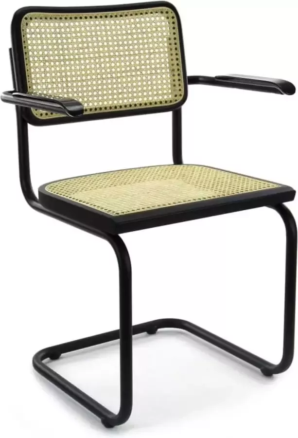 Workliving Bas Eetkamerstoel Rotan Design Zwart met armleggers