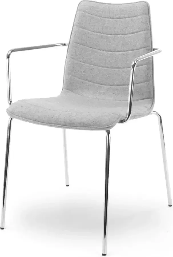 Workliving Verona Eetkamerstoel Vergaderstoel met Armleuning Lichtgrijs Wolvilt Chroom onderstel