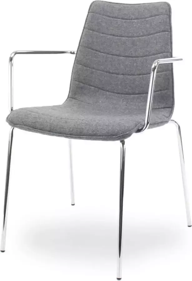 Workliving Verona Eetkamerstoel Vergaderstoel met Armleuning Middengrijs Wolvilt Chroom onderstel