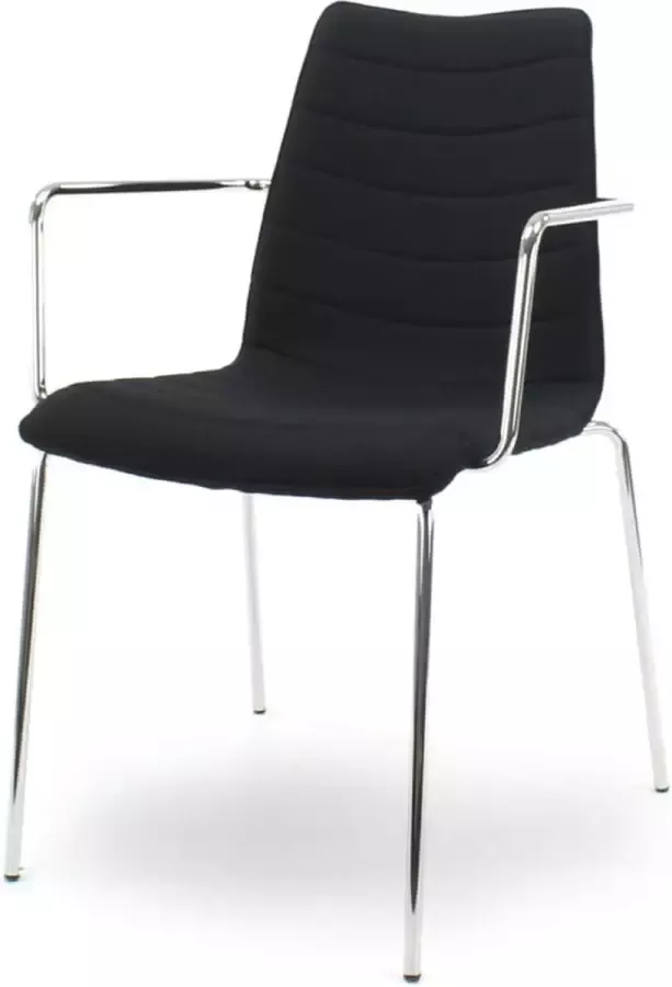 Workliving Verona Eetkamerstoel Vergaderstoel met Armleuning Zwart Mirage Chroom onderstel