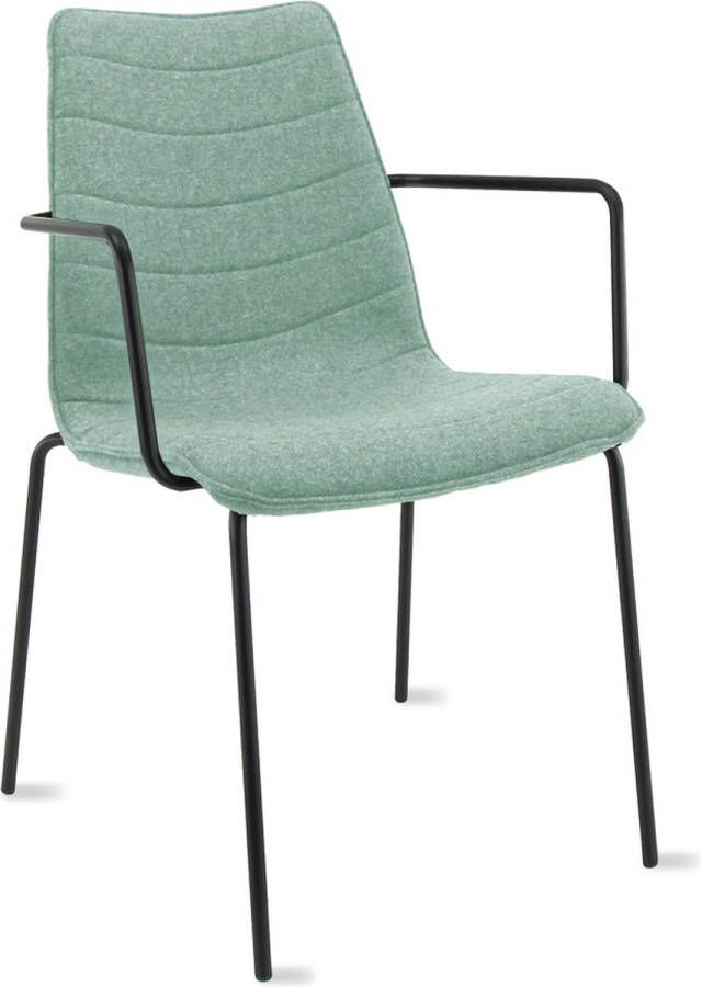 Workliving Verona Eetkamerstoel Vergaderstoel Met Armleuningen Wolvilt Fenice 455 zachtgroen frame zwart