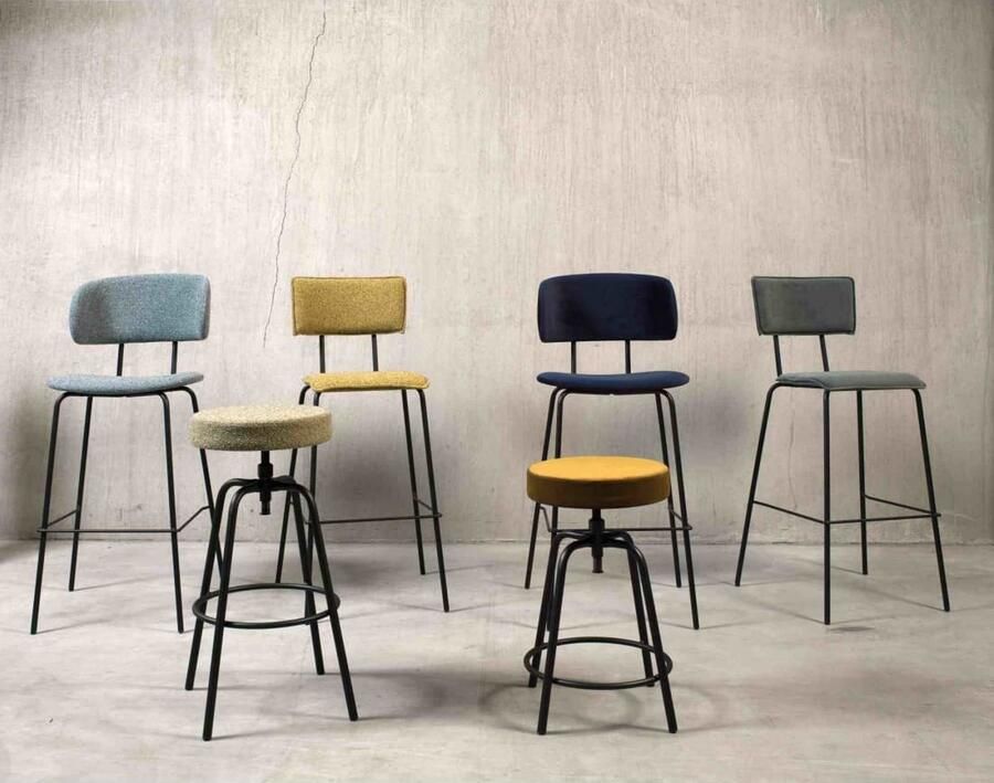 Workliving Barkruk Hoog Rond Velvet Earth Indigo