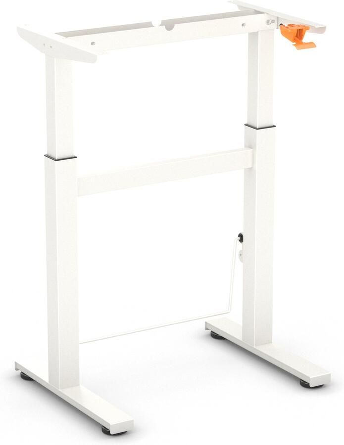 Worktrainer BouncyDesk Gasveer Hoogte 69-106 cm Breedte 65 cm Klein Zit Sta Bureau Frame – Traploos in Hoogte Verstelbaar Bureau Onderstel Wit Met Voetschommel
