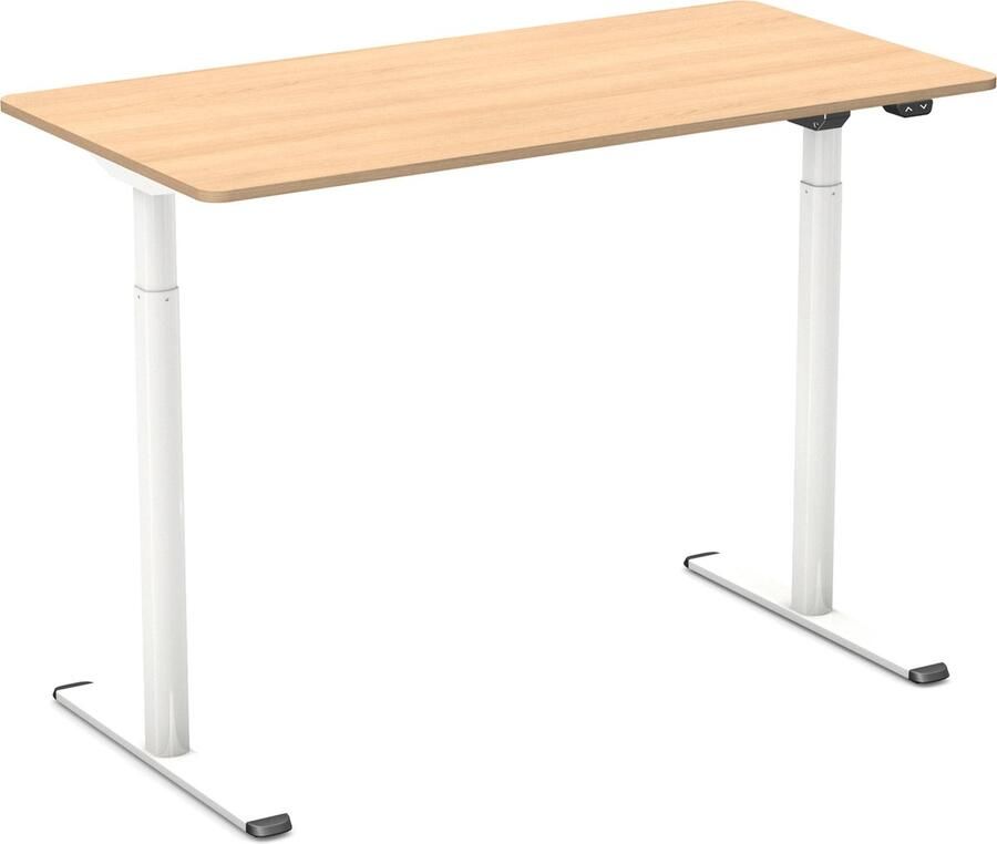 Worktrainer BudgetDesk Zit Sta Bureau Elektrisch In Hoogte Verstelbaar Bureau Hoogte 72 5-117 5 cm Breedte 120 cm – Wit Eiken Inclusief Bureaublad 120x60 cm