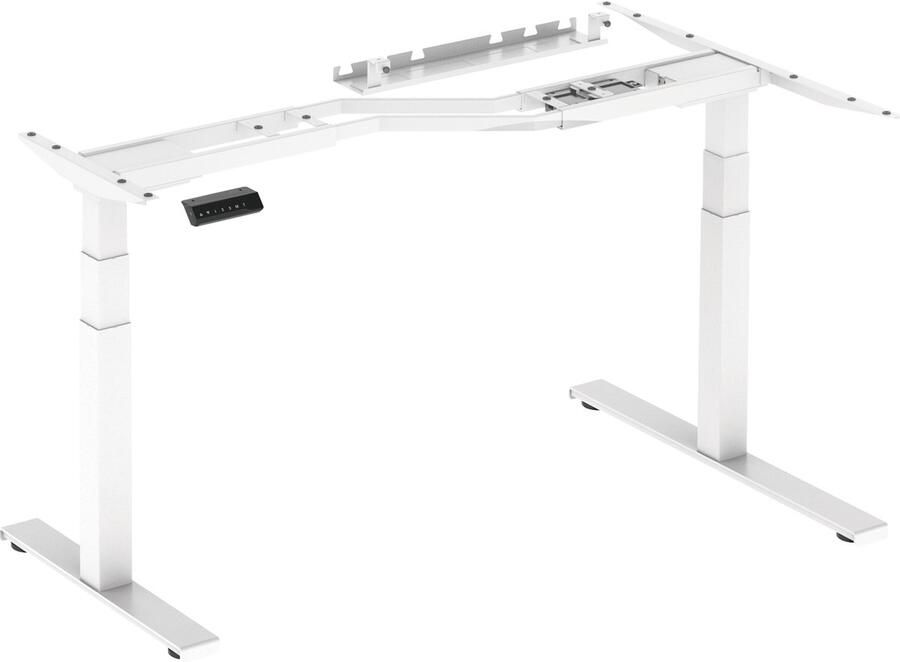 Worktrainer Lumi Zit Sta Hoek Bureau Elektrisch Frame – In Hoogte Verstelbaar Bureau Onderstel Hoogte 62-128 cm Breedte 125-165 cm Wit Met Geheugenfunctie