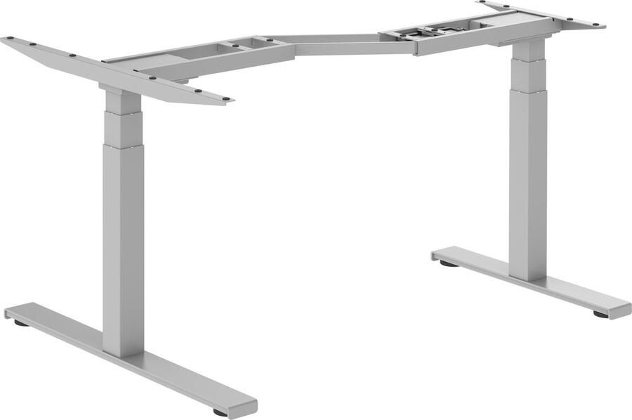 Worktrainer Lumi Zit Sta Hoek Bureau Elektrisch Frame – In Hoogte Verstelbaar Bureau Onderstel Hoogte 62-128 cm Breedte 125-165 cm Zilver Met Geheugenfunctie