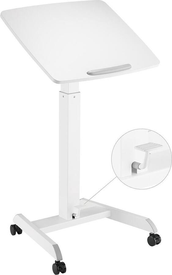 Worktrainer Klein gasveer zit-sta bureau tekentafel lessenaar hoog laag bureau MOBISPOT gasveer bediening op wielen Ideaal voor de thuisplek compact bureau kantoor WIT