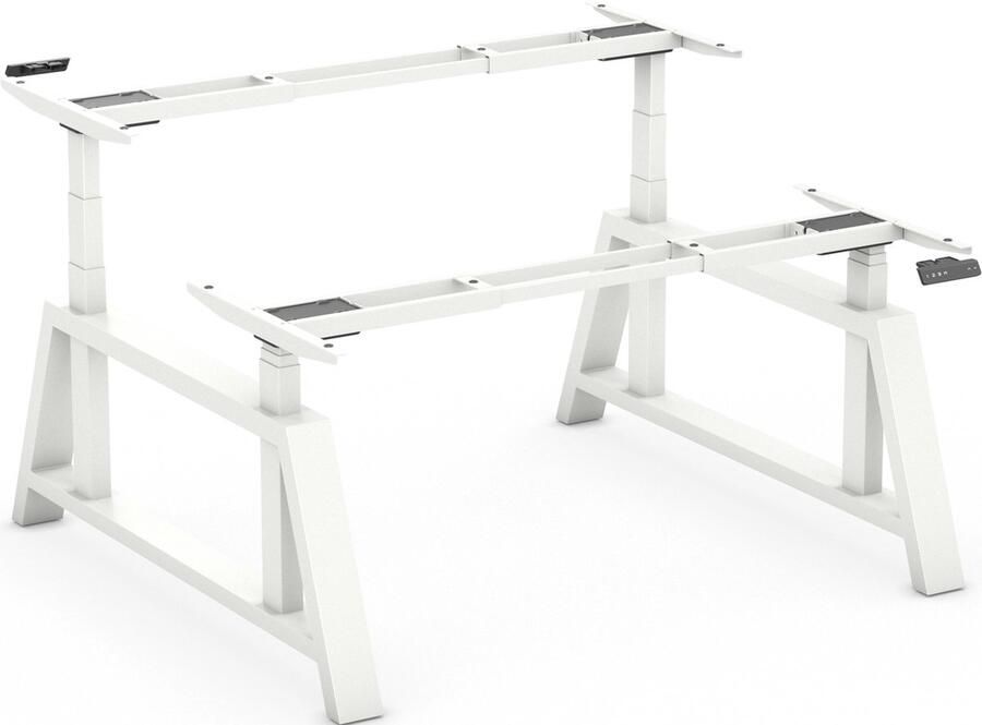 Worktrainer OakDesk Duo Zit Sta Bureau Elektrisch Frame In Hoogte Verstelbaar Bureau Onderstel Voor 2 Personen Hoogte 73 5-137 5 cm Breedte 107 5-180 cm Wit Linak Ultra moderne DPG Memory Bediening