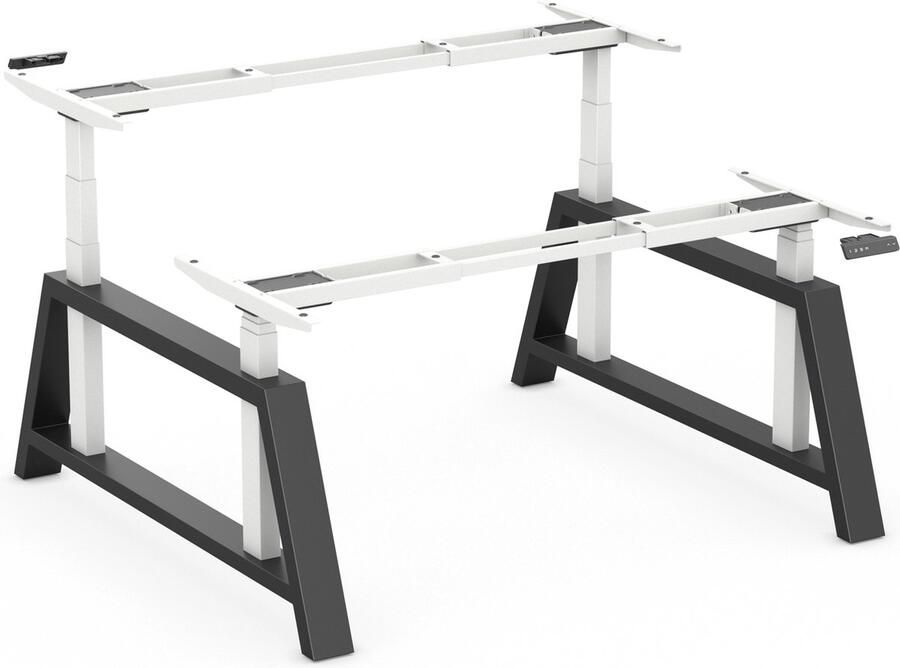 Worktrainer – OakDesk Duo Zit Sta Bureau Elektrisch Frame – In Hoogte Verstelbaar Bureau Onderstel Voor 2 Personen Hoogte 73 5- 137 5 cm Breedte 107 5-180 cm – Wit Zwart Linak Ultra moderne DPG Memory Bediening