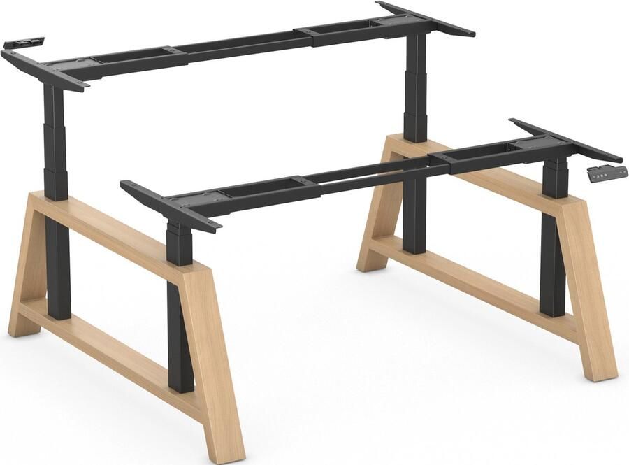 Worktrainer OakDesk Duo Zit Sta Bureau Elektrisch Frame In Hoogte Verstelbaar Bureau Onderstel Voor 2 Personen Hoogte 73 5-137 5 cm Breedte 107 5-180 cm Zwart Eiken Linak Ultra moderne DPG Memory Bediening