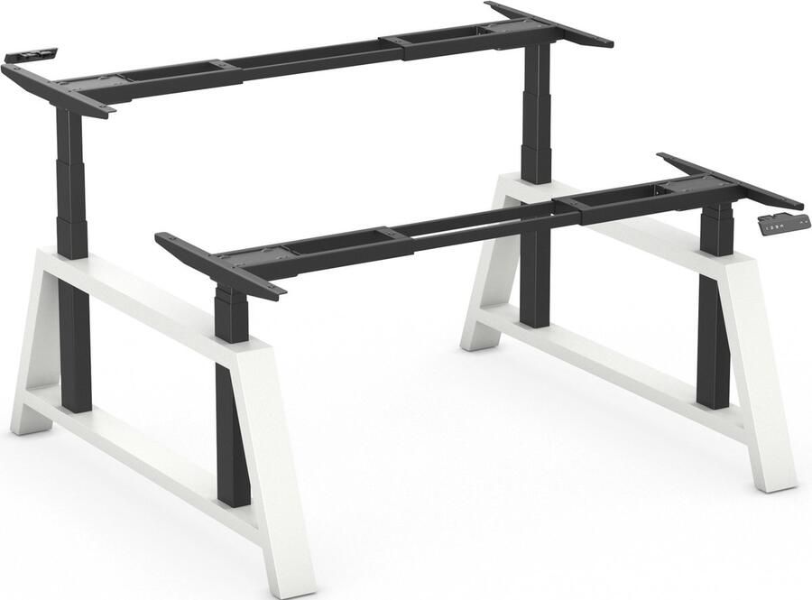 Worktrainer OakDesk Duo Zit Sta Bureau Elektrisch Frame In Hoogte Verstelbaar Bureau Onderstel Voor 2 Personen Hoogte 73 5-137 5 cm Breedte 107 5-180 cm Zwart Wit Linak Ultra moderne DPG Memory Bediening