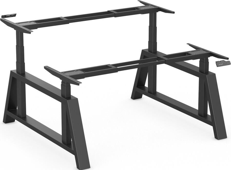 Worktrainer OakDesk Duo Zit Sta Bureau Elektrisch Frame In Hoogte Verstelbaar Bureau Onderstel Voor 2 Personen Hoogte 73 5-137 5 cm Breedte 107 5-180 cm Zwart Linak Ultra moderne DPG Memory Bediening
