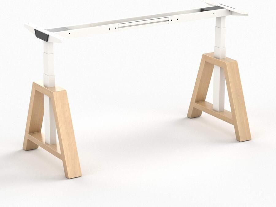 Worktrainer OakDesk Zit Sta Bureau Hoogte 73 5 137 5 cm Breedte 102 170 cm – Wit Eiken Linak Memory bediening In Hoogte Verstelbaar Bureau Onderstel Elektrisch Frame