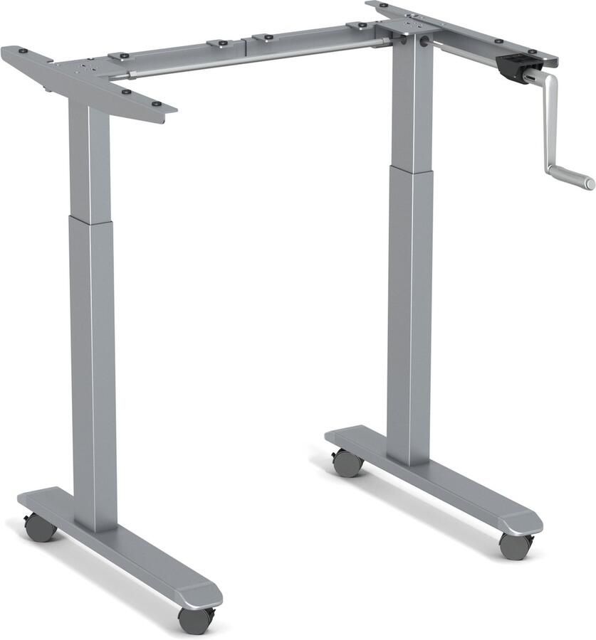 Worktrainer StudyDesk Klein handslinger zit-sta bureau Hoogte 60 8 106 cm Breedte 75 110 cm Verrijdbaar In hoogte verstelbaar Zilver