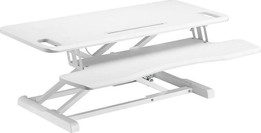 Worktrainer UPdesk Cross Large Hoogte 11 cm 50 5 cm Breedte 41 5 x 90 cm Bureau verhoger Monitor verhoger In hoogte verstelbaar Wit Gasveer bediening