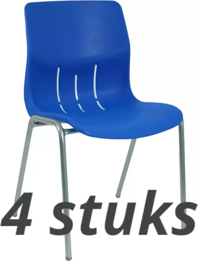 WorldPlaza (Set van 4 stuks) Kantinestoel Patrick blauw met grijs onderstel stapelstoel kuipstoel vergaderstoel tuinstoel kantine stoel stapel tuin kantinestoelen stapelstoelen kuipstoelen arenastoel bistrostoel stapelbare stoel bezoekersstoel