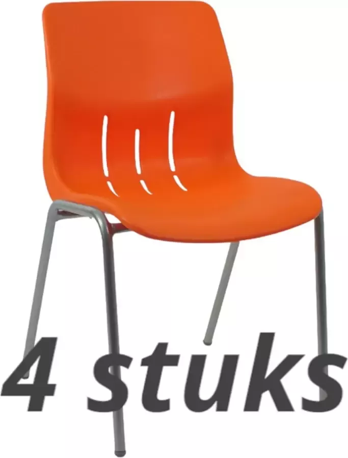 WorldPlaza (Set van 4 stuks) Kantinestoel Patrick oranje met grijs onderstel. Stapelstoel kuipstoel vergaderstoel tuinstoel kantine stoel stapel stoel kantinestoelen stapelstoelen kuipstoelen kerkstoel schoolstoel stapelbare stoel bezoekersstoel