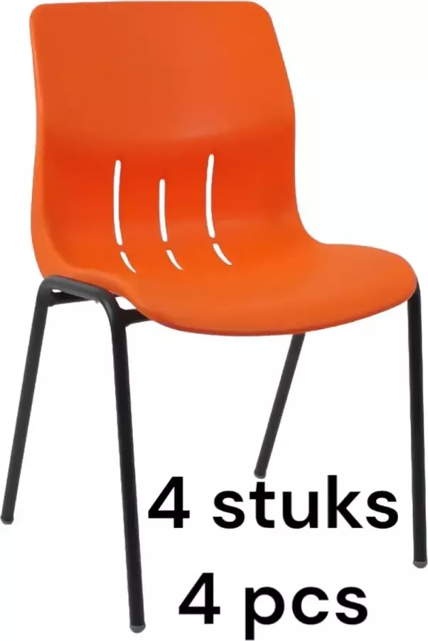 WorldPlaza (Set van 4 stuks) Kantinestoel Patrick oranje met zwart onderstel. Stapelstoel kuipstoel vergaderstoel tuinstoel kantine stoel stapel stoel Denver kantinestoelen stapelstoelen kuipstoelen kerkstoel schoolstoel stapelbare stoel bezoekersstoel