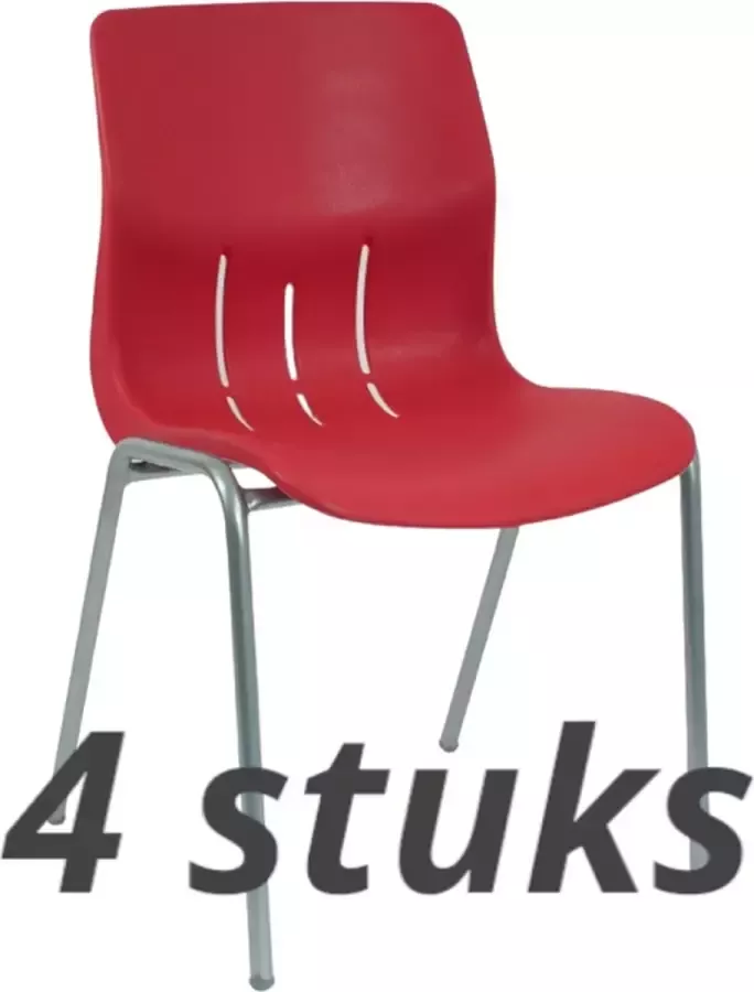 WorldPlaza (Set van 4 stuks) Kantinestoel Patrick rood met grijs onderstel. Stapelstoel kuipstoel vergaderstoel tuinstoel kantine stoel stapel stoel kantinestoelen stapelstoelen kuipstoelen bistrostoel schoolstoel stapelbare stoel bezoekersstoel