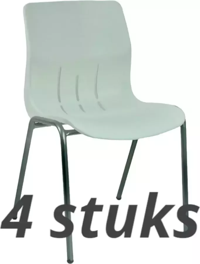 WorldPlaza (Set van 4 stuks) Kantinestoel Patrick wit met grijs onderstel. Stapelstoel kuipstoel vergaderstoel tuinstoel kantine stoel stapel stoel tuin kantinestoelen stapelstoelen kuipstoelen kerkstoel bistrostoel schoolstoel bezoekersstoel